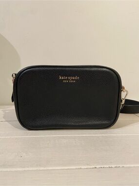 kate spade Black Pebbled Leather Crossbody Camera Bag with Gold Hardware